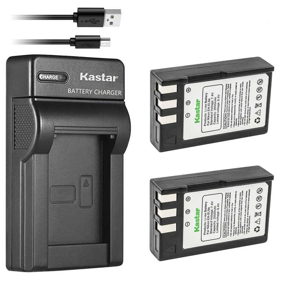 Kastar 2Pcs Battery + Charger for Nikon EN-EL9 EN-EL9a D40 D40X D60 D3000 D5000 - Image 1 of 4