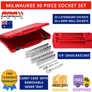 Milwaukee 50 piece Socket Set 1/4" Drive Ratchet & Metric SAE Imperial 48229004 - Picture 1 of 6