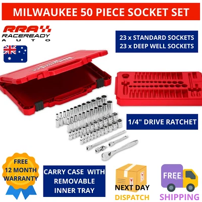 Milwaukee 50 piece Socket Set 1/4" Drive Ratchet & Metric SAE Imperial 48229004 - image 1 of 4