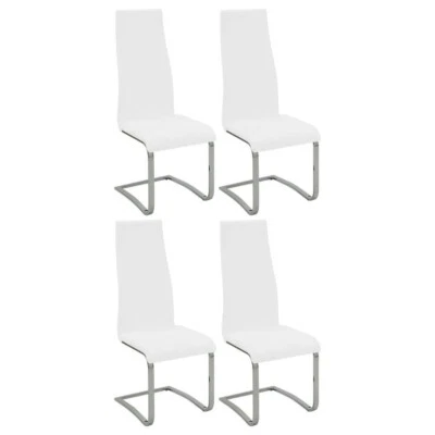 Sillas de comedor de imitación de cuero blancas con base cromada - Juego de 4 Foto 1 de 3