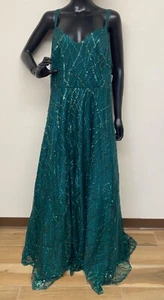 Abito donna Say Yes verde trendy glitter scollo a V foderato rete cerniera taglia 18W nuovo con etichette - Foto 1 di 6