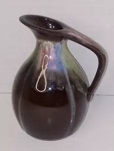 Brocca ceramica vintage marrone con smalto a goccia multicolore creatore artigianale - Foto 1 di 4