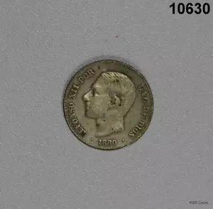 1880 SPAIN 5 PESETAS (?) SILVER LOVE TOLKEN LETTER "M" REVERSE 5/8" #10630 - Picture 1 of 2