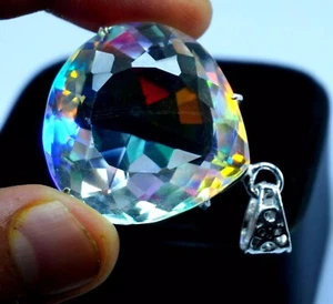 Natürliche Birne Mystic Quarz 97,6 Kt + 925 Massiv Silber Regenbogen Anhänger Edelstein - Bild 1 von 5