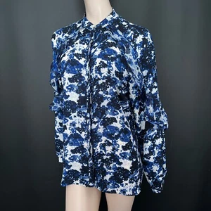 Camisa Ralph Lauren L para mujer con volantes con estampado azul mangas largas elegante - Imagen 1 de 12