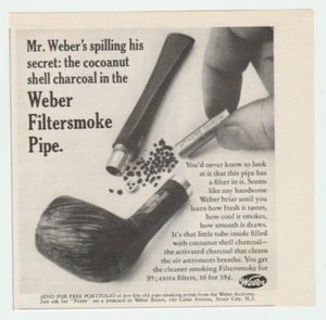 Weber Filtersmoke Pipe Cocoanut Shell Charcoal Vintage Print Ad 1965 A53 - Foto 1 di 1