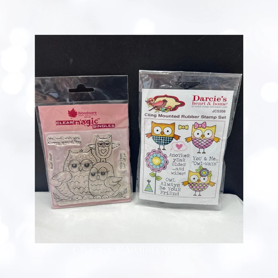 Lote de 2 estampillas de goma de pájaros búhos búhos de madera de Darice Foto 1 de 3