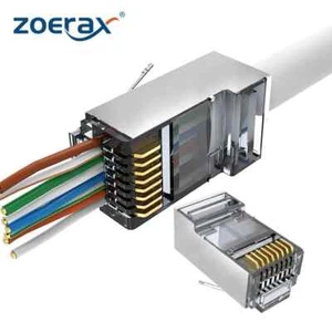 Conectores Zoerax 50 piezas RJ45 Cat5E Cat6 - Conector de paso 30Μ chapado en oro - Imagen 1 de 10