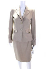 Calvin Klein Women's Lined 2-Piece Notched Collar Two-Button Suit Beige Size 2