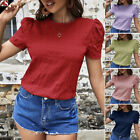 Womens Checks Round Neck Short Sleeves Casual Tops Summer Loose Blouse T-Shirt