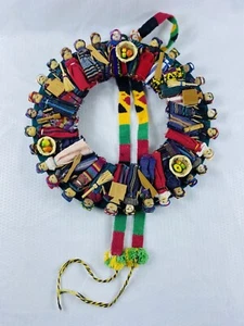 Guatemalan Handmade Worry Doll Wreath Folk Art 12" Multicolor Vintage 80 - Picture 1 of 7