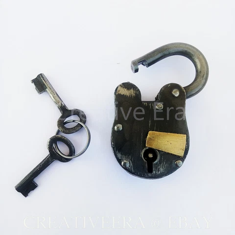 Antique Style Metal Lock and skeleton Keys Police Jailer Padlock Vintage Gift Cover