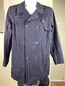 Volcom Women's Navy Blue Shazar Trench Coat Button Front 100% Cotton Size XL - Picture 1 of 12