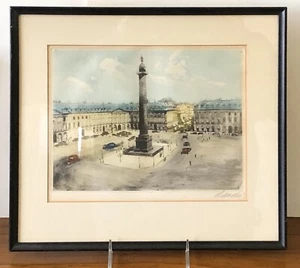 Marco antiguo Place Vendome París Francia Napoleón artista firmado a mano impresión en color - Imagen 1 de 11