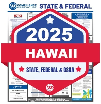 COMPLIANCE WAREHOUSE 2025 Hawaii HI State/Fed Labor Law All In 1 Compliance Poster Paper/Laminated