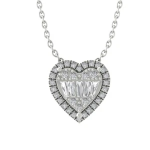 Sterling Silver Diamond Heart Pendant Cable Chain 1/2ct, 18" Holiday Gift - Picture 1 of 5