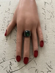 Black Stainless Steel Emerald Stone Ring, Size 7 - Picture 1 of 2