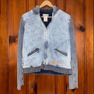 Vintage 90s Longaberger Homestead Denim Full Zip Sweater Jacket Embroidered Medium - Bild 1 von 9