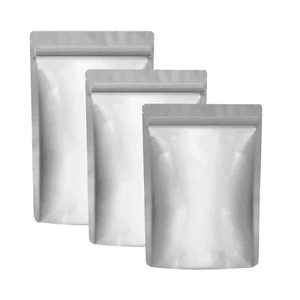 50Pack Heat Sealable Silver Foil Stand Up Pouch Bags Mylar Zip Smell Proof - Picture 1 of 12