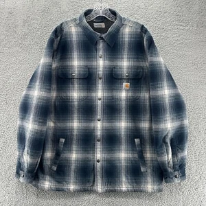 Carhartt Jacket Mens XL Blue Plaid Hubbard Sherpa Lined Plaid Flannel Shirt Jac - Picture 1 of 13