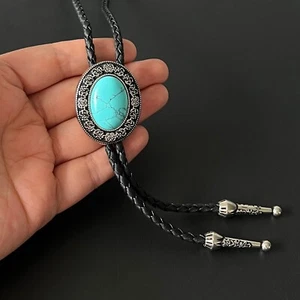 Collar de boda de aleación de vaquero occidental con corbata tallada en piedra turquesa para hombre - Imagen 1 de 11