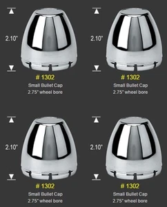 4 CAP DEAL 1302 FITS 2.75" 2-3/4" BORE DOME BULLET WHEEL RIM CHROME CENTER CAPS - Picture 1 of 1