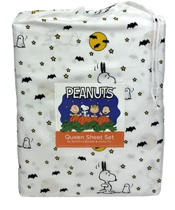 Juego de sábanas Berkshire Peanuts Queen Halloween Snoopy Bats Charlie marrón blanco - Imagen 1 de 10
