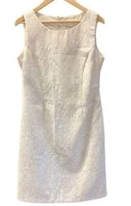COLDWATER CREEK Shift Dress 12 Floral Jacquard Sleeveless Sheath Ivory Lined EUC - Picture 1 of 9