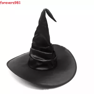 Women Black Ruched Witch Wizard Hat Fancy Dress Costume Accessory Cosplay Props - Picture 1 of 10