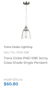 Set of 2 Trans Globe Lighting Jenny Industrial Pendant TGL PND - 1081BN - Picture 1 of 2