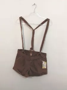 FREE PEOPLE Womans Dark Brown Shorts With Detachable Suspenders Size Medium NEW - Picture 1 of 11