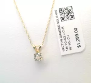 COLLIER PENDENTIF SOLITAIRE VÉRITABLE DIAMANT 4000 $ OR JAUNE 14 carats massif ! 18' - Photo 1 sur 7