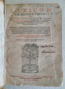 1623 GREEK DICTIONARY antique 17th century Lexicon Graecolatinum VELLUM BINDING - Imagen 1 de 11