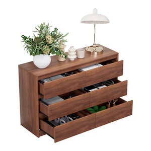 6 Drawer Double Rows Dresser Wide Storage Organizer Cabinet for Living Room Home - Picture 1 of 13