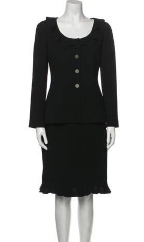 Traje de lana negro vintage de 2 piezas Chanel 1999 - talla 34FR auténtico Foto 1 de 4