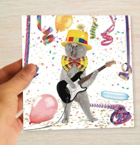 Divertente Gatto Grigio Biglietto Compleanno Tuta Chitarra Figlio Fratello Fidanzato Marito Partner - Foto 1 di 10