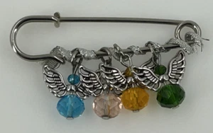 Angel Safety Pin Brooch Faceted Glass Beads Silver Tone Christian Jewelry - Foto 1 di 7