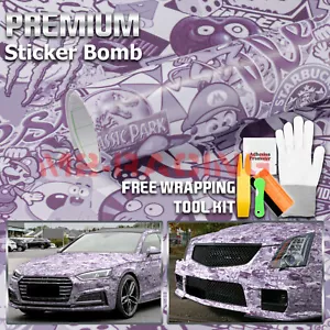 【Sticker Bomb】 Black White Vinyl Wrap Decal Film Graffiti Cartoon Sheet DIY #ST - Picture 1 of 11
