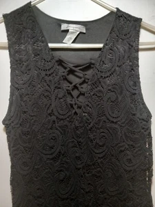 Jasmine Damen Größe Large schwarz Spitze über schwarz Bodycon Minikleid sexy V-Ausschnitt - Bild 1 von 23
