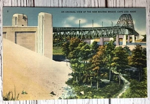 Cape Cod MA Bourne Bridge Massachusetts Unusual View Vintage Postcard - Picture 1 of 2