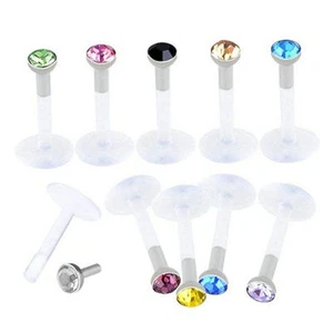 Cuerpo de Labret de Cristal Bioflex 2 mm Joyería Push top Barra Tragus Tachón Labial Monroe - Imagen 1 de 1