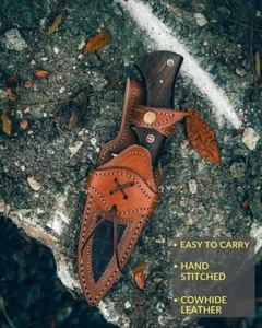 EDC Hecha a Mano Hoja Fija Cuero Vaca Vaina/Funda/Estuche/Cuchillo Vertical - Imagen 1 de 1