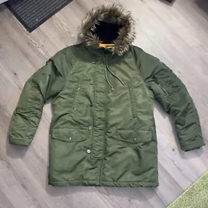 H&M Jungen Gr. L Winter Mantel Parka khaki Kapuze Mit Fell - Bild 1 von 11