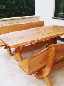 Sitzgarnitur Set Eiche Gartenmöbel Rustikal Massivholz Terrassenmöbel Sitzgruppe - Bild 1 von 19