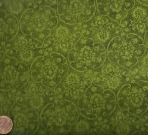 Stoff leuchtend grün geblümt roter Hahn - Bild 1 von 1