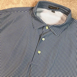 PETER MILLAR Summer Comfort Mens XL Green Navy Gingham Short Sleeve Perform Polo - Picture 1 of 9