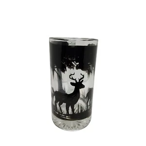 Hand painted beer mug with deer grazing in forest scene, made of thick glass 7" - Picture 1 of 4