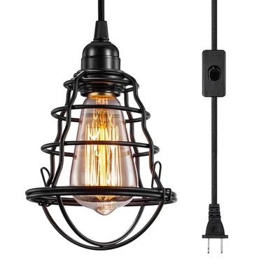 Asnxcju Industrial Plug in Pendant Light, Vintage Hanging Cage Pendant Light ... Foto 1 de 4
