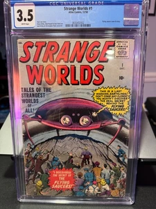 STRANGE WORLDS #1 - 1958 - ATLAS - STEVE DITKO - UFO on Cover - CGC 3.5 - RARE!! - Bild 1 von 3