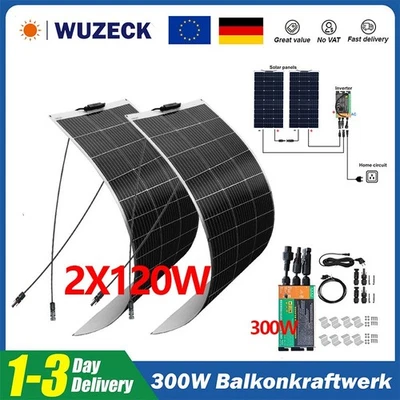 WUZECK Panel Solar Fexible 240W Mono PV & 300W Micro Inversor Balcón Central Eléctrica 230V